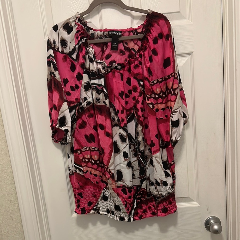 Lane Bryant Pink and Black Graphic Tunic Blouse